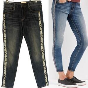 Driftwood Anthropologie Boho Chic Jackie Embroidered Skinny Jeans Denim 29X28